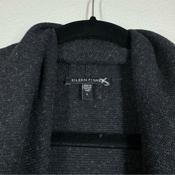 Eileen Fisher Cotton Viscose Linen Blend Long Cardigan Draped Front Marled Large - Picture 4 of 8